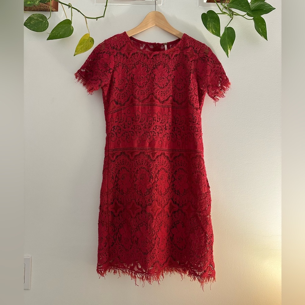 Free People Red Lace Mini Dress